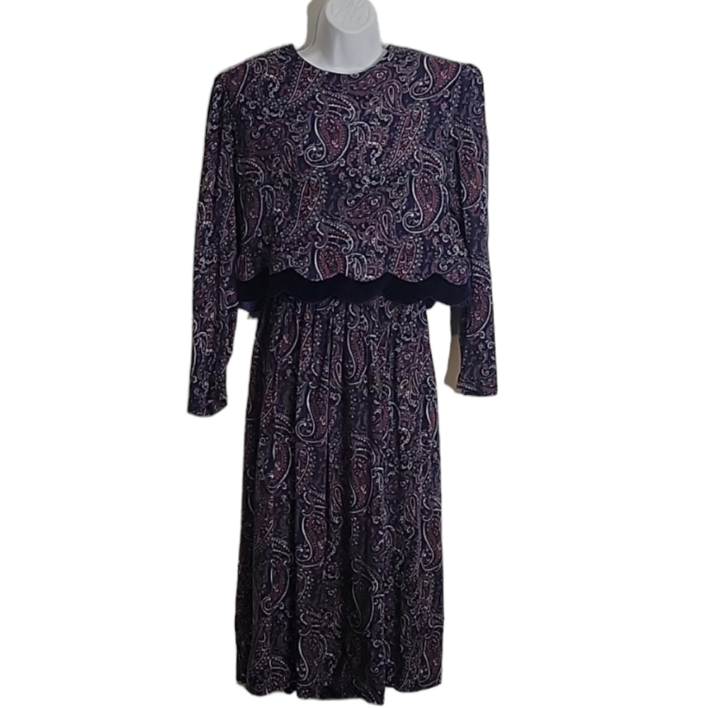 Karin Stevens Vintage Victorian Style Paisley Print 2 piece Dress